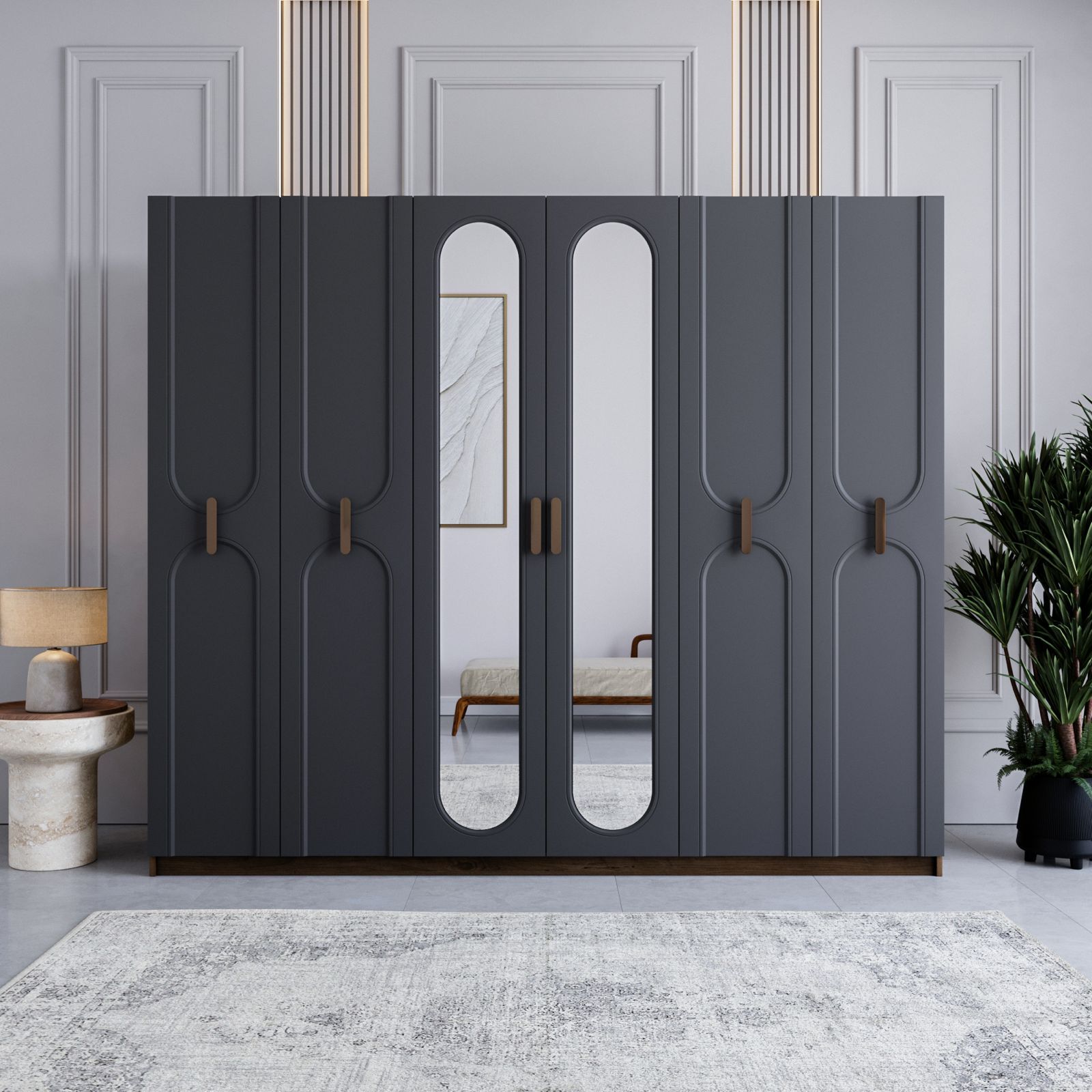 Miracool Loren 6 Kapılı Dolap / %100 MDF / Çam-Antrasit / Bazalı