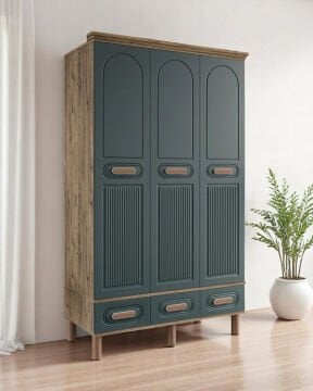Miracool Otto 3 Kapılı Dolap / %100 MDF / Çam-Haki Yeşil