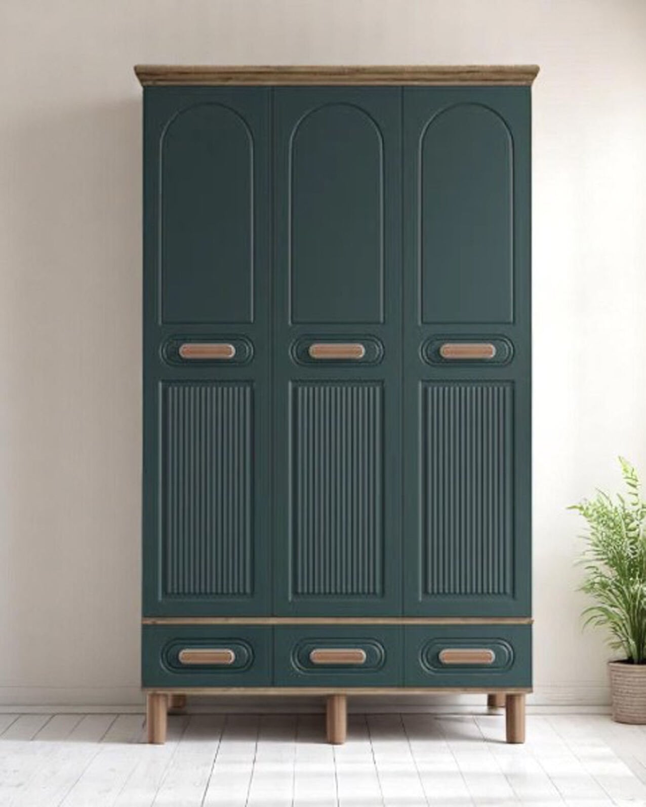 Miracool Otto 3 Kapılı Dolap / %100 MDF / Çam-Haki Yeşil