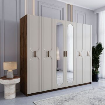 Miracool Loren 6 Kapılı Dolap / %100 MDF / Çam-Aytaşı / Bazalı