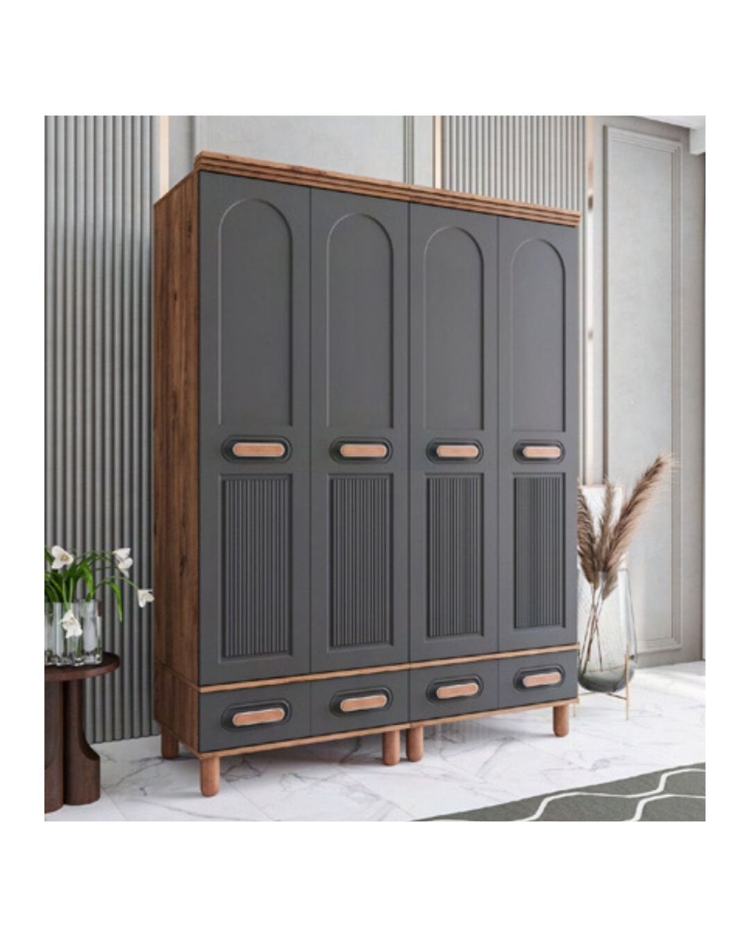 Miracool Otto 4 Kapılı Dolap / %100 MDF / Çam-Antrasit