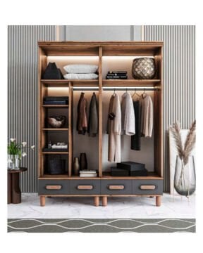 Miracool Otto 4 Kapılı Dolap / %100 MDF / Çam-Antrasit