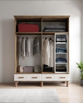 Miracool Otto 4 Kapılı Dolap / %100 MDF / Çam-Aytaşı