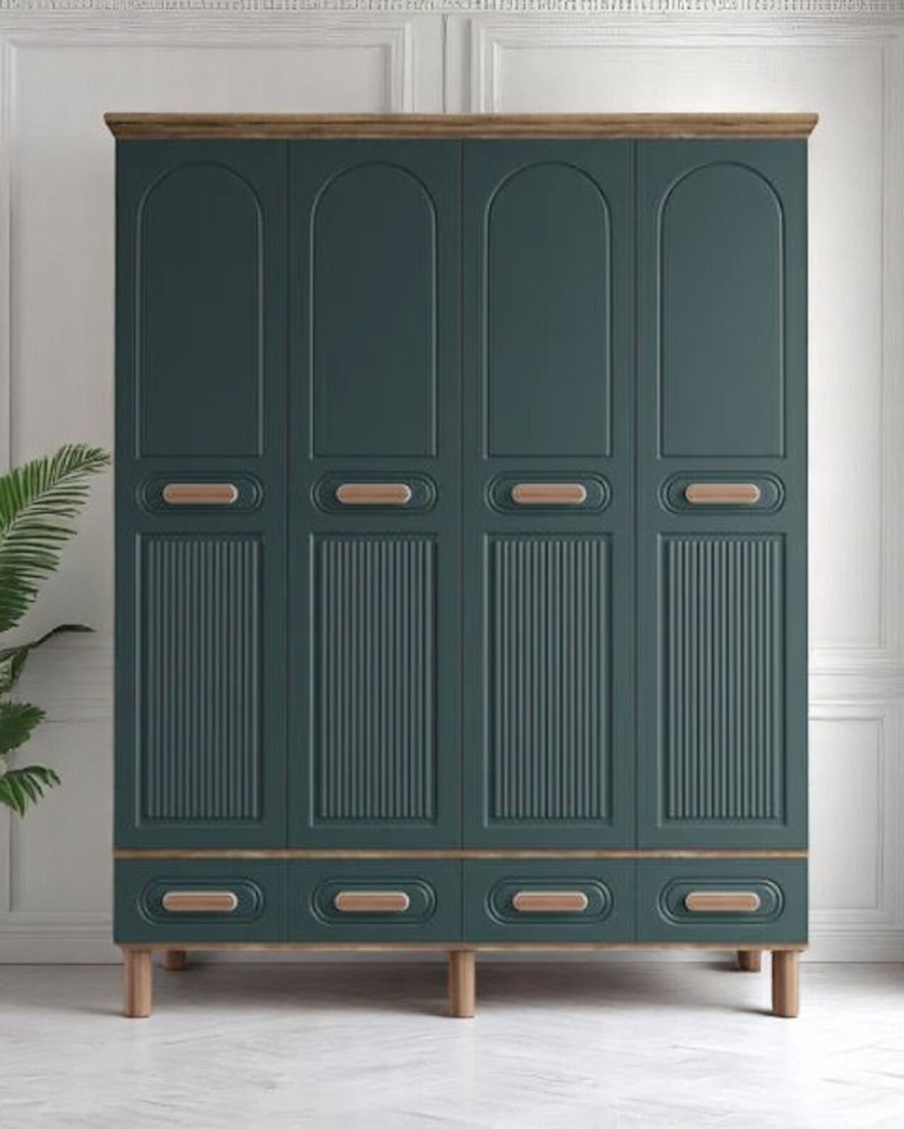 Miracool Otto 4 Kapılı Dolap / %100 MDF / Çam-Haki Yeşil