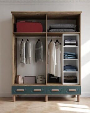 Miracool Otto 4 Kapılı Dolap / %100 MDF / Çam-Haki Yeşil