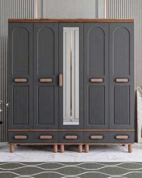 Miracool Otto 5 Kapılı Dolap / %100 MDF / Çam-Antrasit