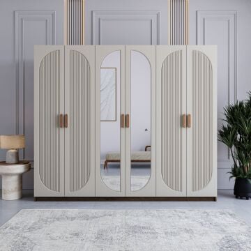 Miracool Milen 6 Kapılı Dolap / %100 MDF / Çam-Aytaşı / Bazalı