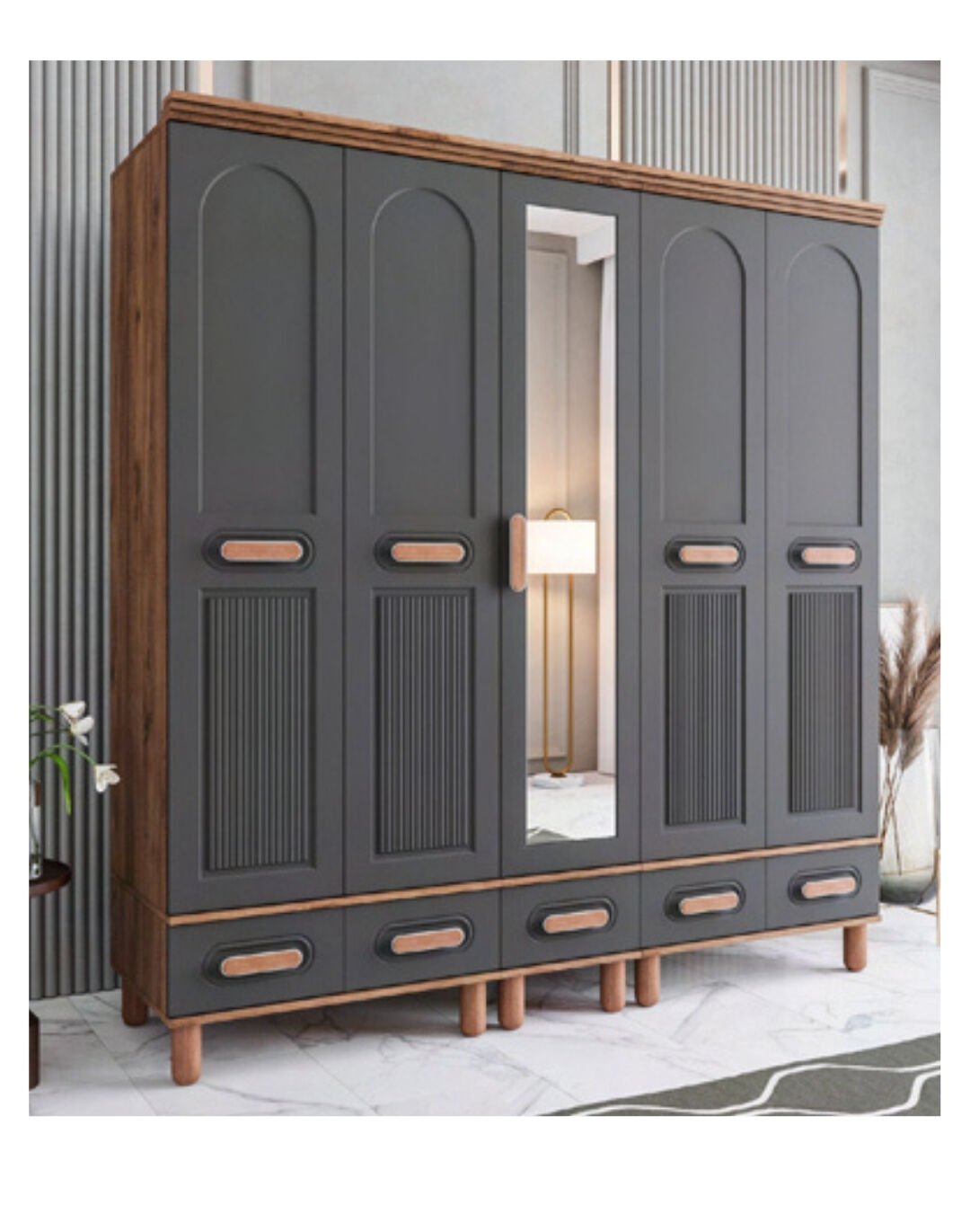 Miracool Otto 5 Kapılı Dolap / %100 MDF / Çam-Antrasit