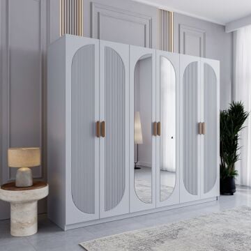 Miracool Milen 6 Kapılı Dolap / %100 MDF / Beyaz / Bazalı