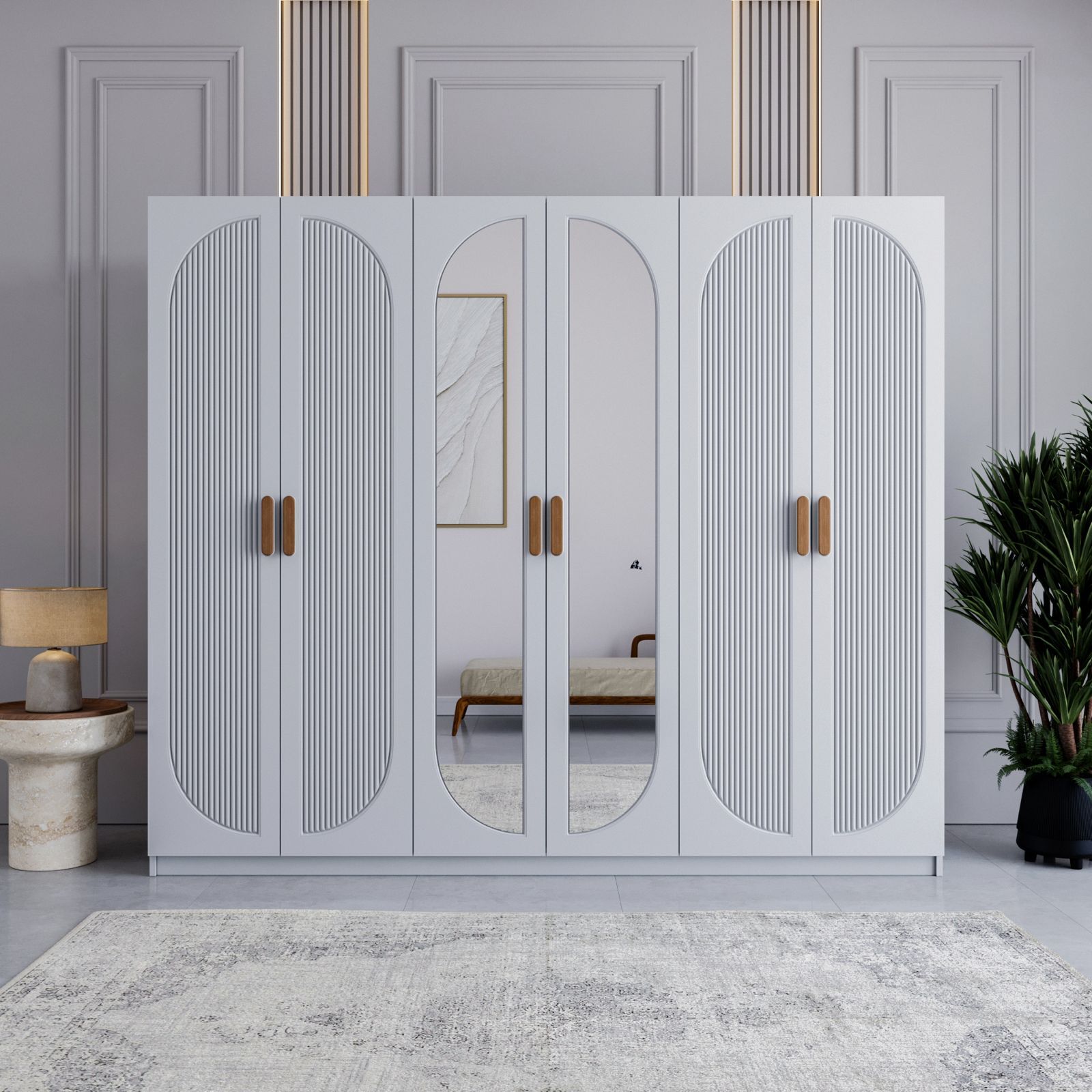 Miracool Milen 6 Kapılı Dolap / %100 MDF / Beyaz / Bazalı