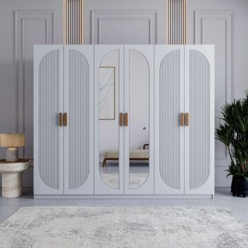 Miracool Milen 6 Kapılı Dolap / %100 MDF / Beyaz / Bazalı