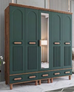Miracool Otto 5 Kapılı Dolap / %100 MDF / Çam-Haki Yeşil