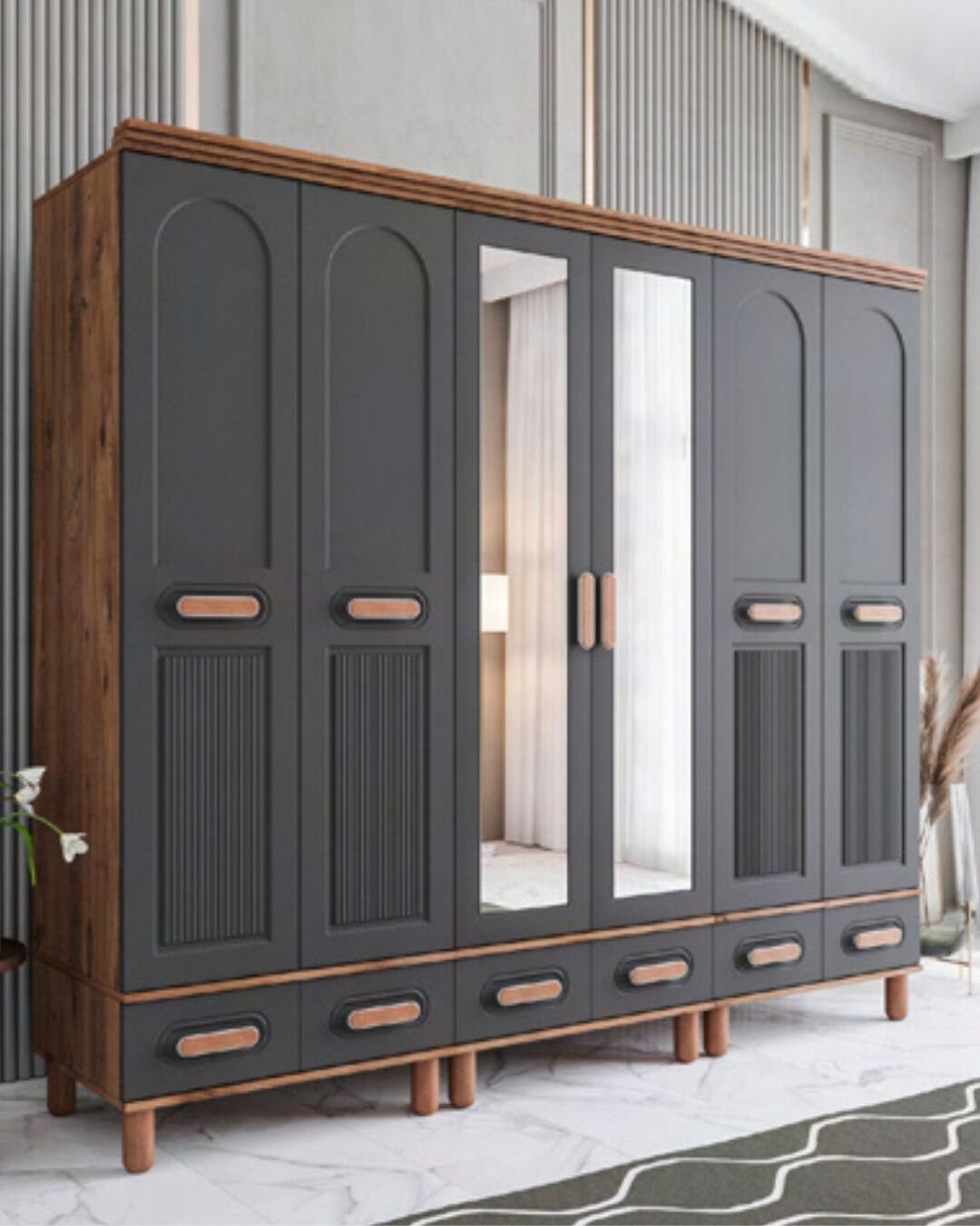 Miracool Otto 6 Kapılı Dolap / %100 MDF / Çam-Antrasit