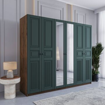 Miracool Terra 6 Kapılı Dolap / %100 MDF / Çam-Haki Yeşil / Bazalı