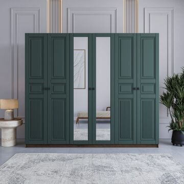 Miracool Terra 6 Kapılı Dolap / %100 MDF / Çam-Haki Yeşil / Bazalı