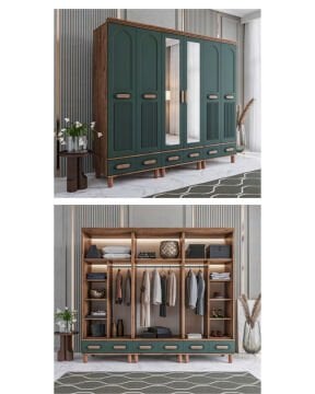 Miracool Otto 6 Kapılı Dolap / %100 MDF / Çam-Haki Yeşil