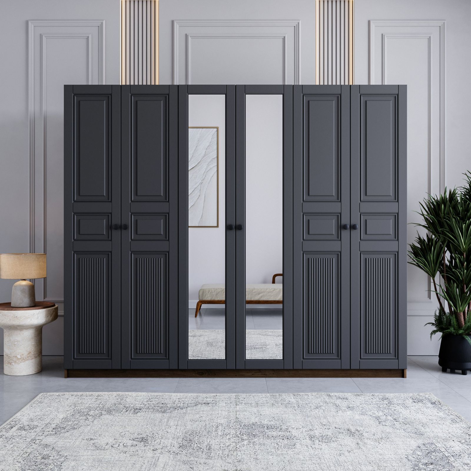 Miracool Terra 6 Kapılı Dolap / %100 MDF / Çam-Antrasit / Bazalı