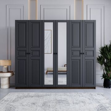 Miracool Terra 6 Kapılı Dolap / %100 MDF / Çam-Antrasit / Bazalı