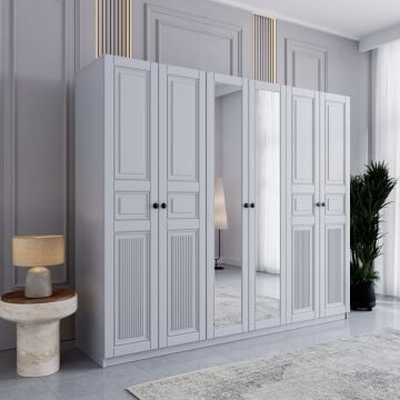 Miracool Terra 6 Kapılı Dolap / %100 MDF / Beyaz / Bazalı