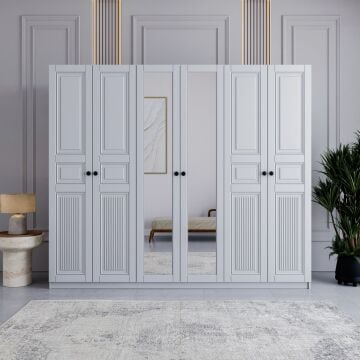 Miracool Terra 6 Kapılı Dolap / %100 MDF / Beyaz / Bazalı