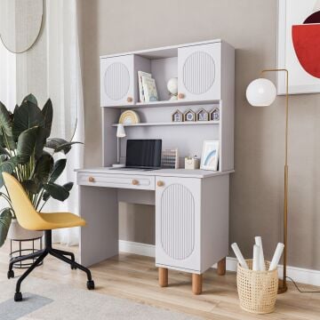Milen Kitaplıklı Çalışma Masası / Komple MDF / Beyaz