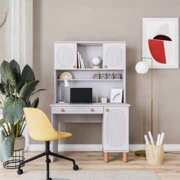 Milen Kitaplıklı Çalışma Masası / Komple MDF / Beyaz