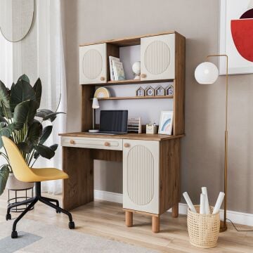 Milen Kitaplıklı Çalışma Masası / Komple MDF / Çam-Aytaşı