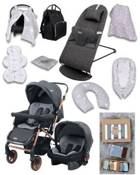 Miracool 25 Parça Bebek Seti/Bebek Arabası/Puset/Ana Kucağı/Çanta/Babynest + Giyim ve Tekstil Paketi