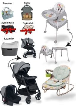 10Parça Bebek Seti/ Joell trendy bebek arabası/Puset/Ana Kucağı/Masa&Sandalye +6 Parça