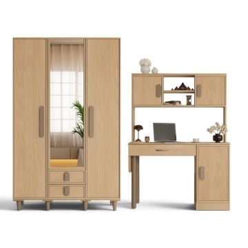 Karanfil İkili Kombin / 3 Kapaklı Dolap ve Kitaplıklı Çalışma Masası / Tamamı MDF