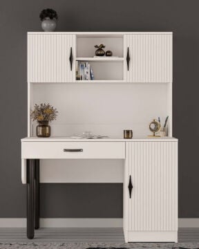 Lale İkili Kombin / 3 Kapaklı Dolap ve Kitaplıklı Çalışma Masası / Tamamı MDF