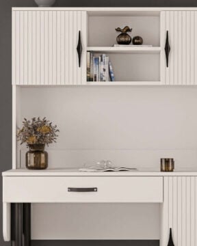 Lale İkili Kombin / 3 Kapaklı Dolap ve Kitaplıklı Çalışma Masası / Tamamı MDF