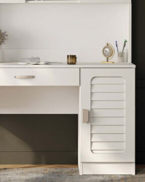 Lavanta İkili Kombin / 3 Kapaklı Dolap ve Kitaplıklı Çalışma Masası / Tamamı MDF