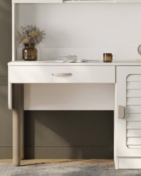 Lavanta İkili Kombin / 3 Kapaklı Dolap ve Kitaplıklı Çalışma Masası / Tamamı MDF