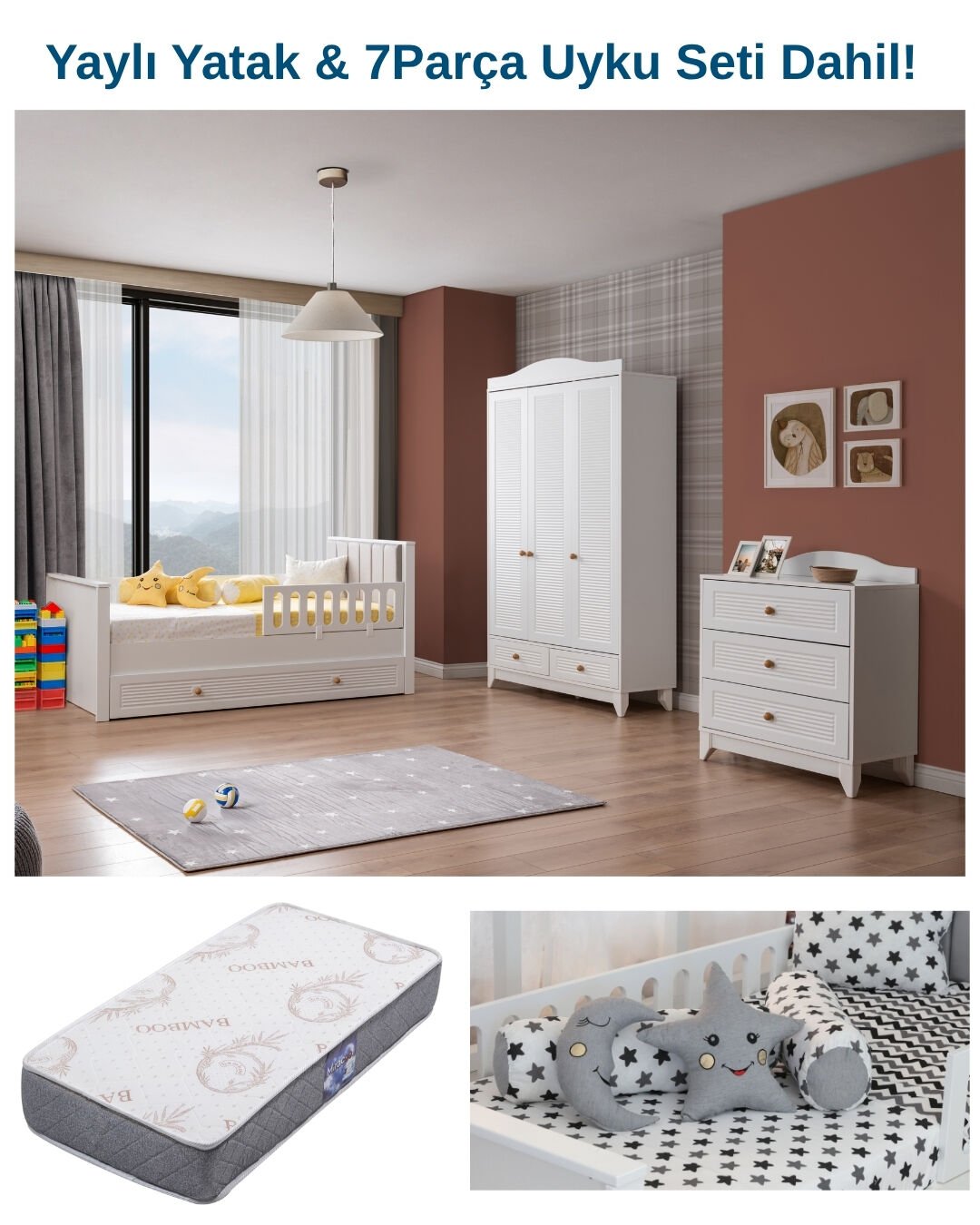 Miracool Allende Bebek ve Çocuk Oda Takımı / Yatak ve 7 Parça Uyku Seti Dahil / Ücretsiz Kurulum-Teslimat
