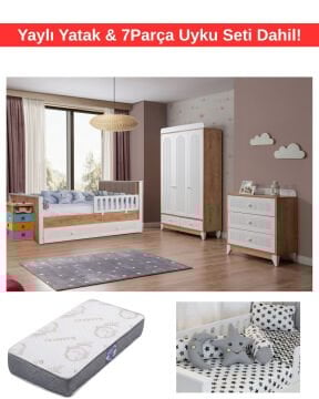 Miracool Mira Meşe Bebek ve Çocuk Oda Takımı / Yatak ve 7 Parça Uyku Seti Dahil / Ücretsiz Kurulum-Teslimat