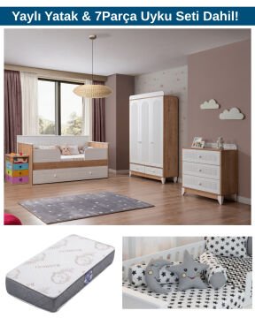 Miracool Mira Meşe Sedir Bebek ve Çocuk Odası / Yatak ve 7Parça Uyku Seti Dahil / Ücretsiz Kurulum