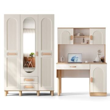 Orkide İkili Kombin / 3 Kapaklı Dolap ve Kitaplıklı Çalışma Masası / Tamamı MDF