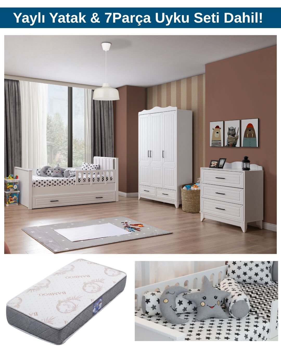 Miracool Ottoman Bebek ve Çocuk Oda Takımı / Yatak ve 7 Parça Uyku Seti Dahil / Ücretsiz Kurulum-Teslimat