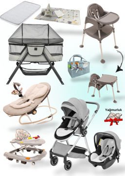 14 Parça Lüx Bebek Seti / QUARD Comfy Bebek Arabası + Oto Koltuğu + 12 Parça