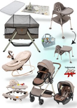 14 Parça Lüx Bebek Seti / QUARD Comfy Bebek Arabası + Oto Koltuğu + 12 Parça