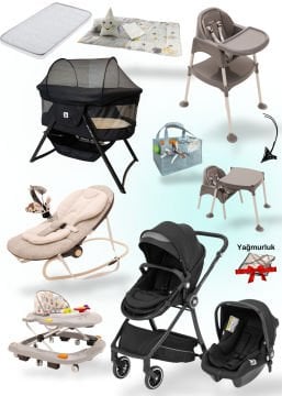 14 Parça Lüx Bebek Seti / QUARD Comfy Bebek Arabası + Oto Koltuğu + 12 Parça