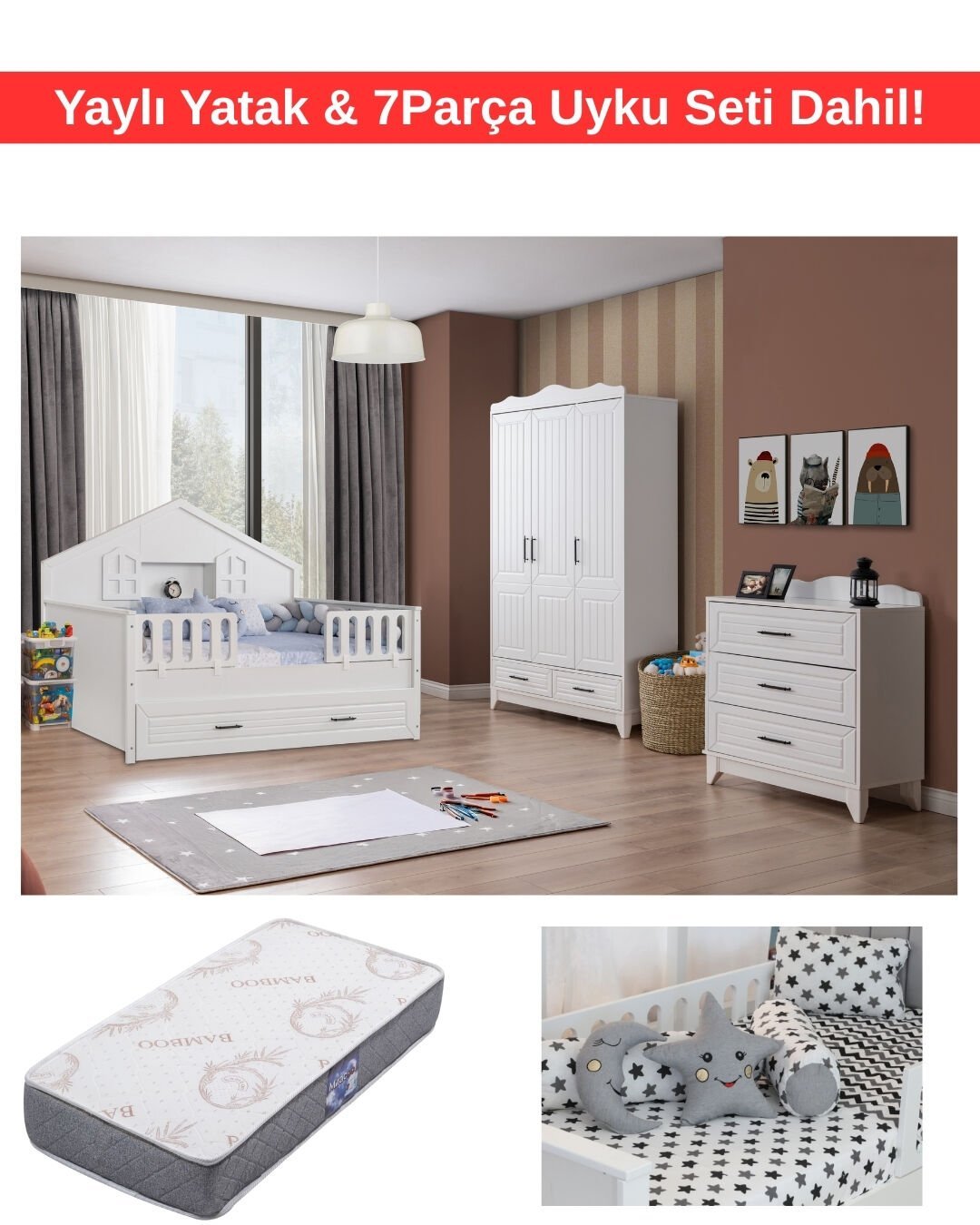 Miracool Ottoman Montessori Bebek ve Çocuk Odası / Yatak ve 7Parça Uyku Seti Dahil / Ücretsiz Kurulum