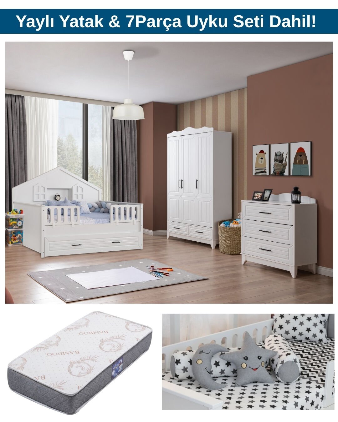 Miracool Ottoman Montessori Bebek ve Çocuk Odası / Yatak ve 7Parça Uyku Seti Dahil / Ücretsiz Kurulum