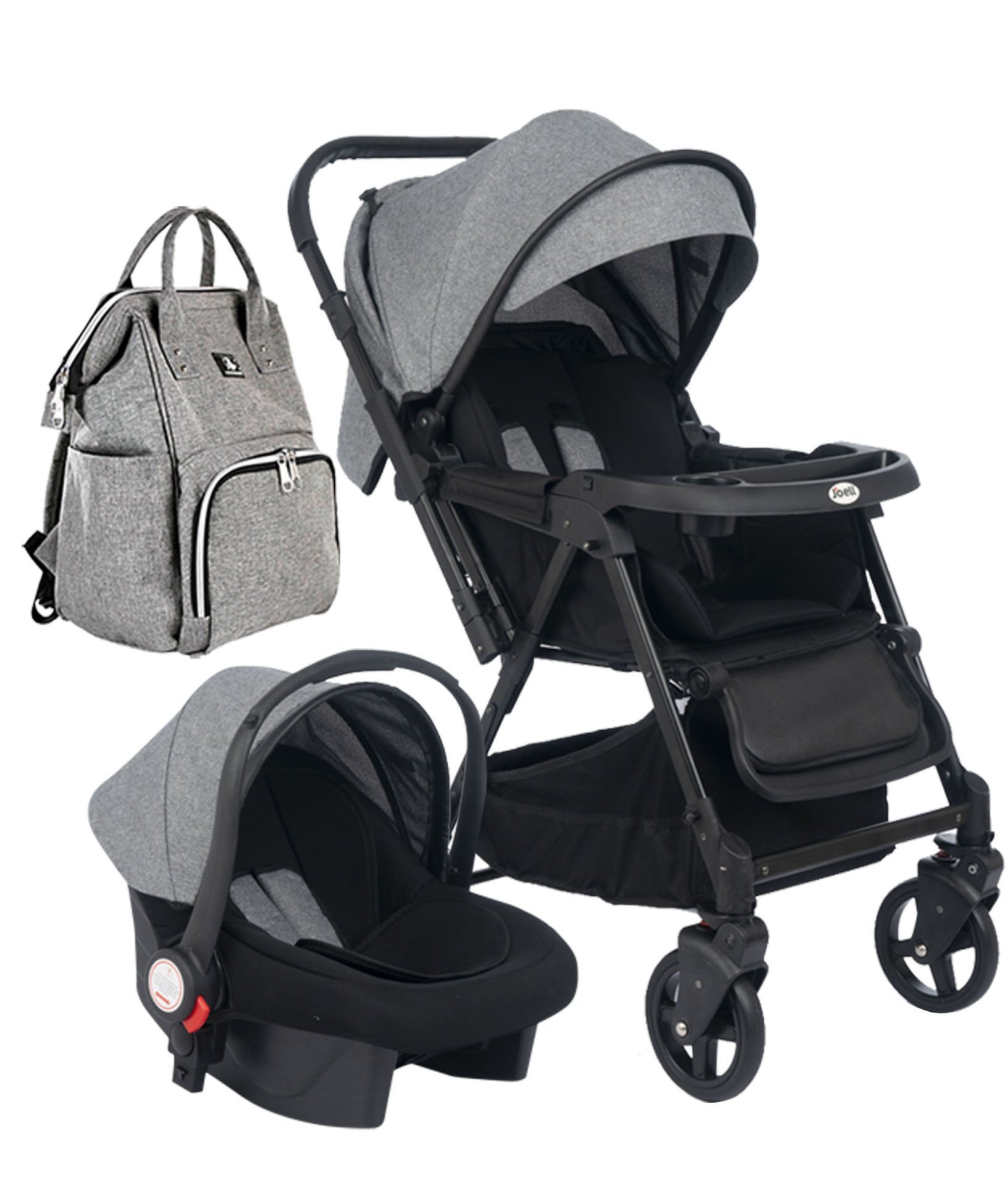 3'lü Set - Joell Trendy Travel Sistem Bebek Arabası & Çanta & Puset Gri
