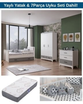 Miracool Ottoman Grey Bebek ve Çocuk Oda Takımı / Yatak ve 7 Parça Uyku Seti Dahil / Ücretsiz Kurulum-Teslimat