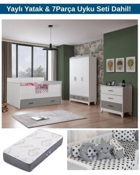 Miracool Ottoman Grey Sedir Bebek ve Çocuk Odası / Yatak ve 7Parça Uyku Seti Dahil / Ücretsiz Kurulum