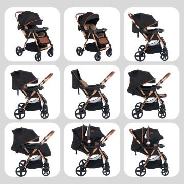 3'lü Set - Joell Trendy Travel Sistem Bebek Arabası & Çanta & Puset Siyah