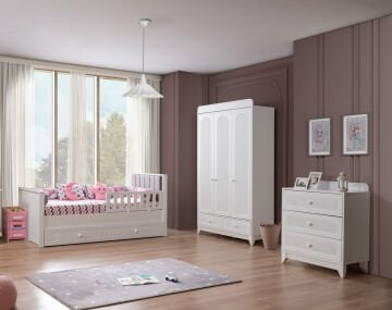 Miracool Mira Beyaz Bebek ve Çocuk Oda Takımı / Yatak ve 7 Parça Uyku Seti Dahil / Ücretsiz Kurulum-Teslimat