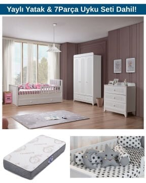 Miracool Mira Beyaz Bebek ve Çocuk Oda Takımı / Yatak ve 7 Parça Uyku Seti Dahil / Ücretsiz Kurulum-Teslimat